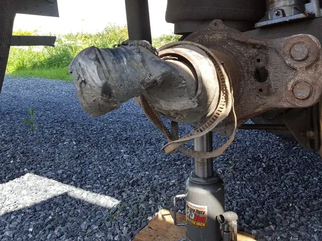 A jack being used to lift a trailer.